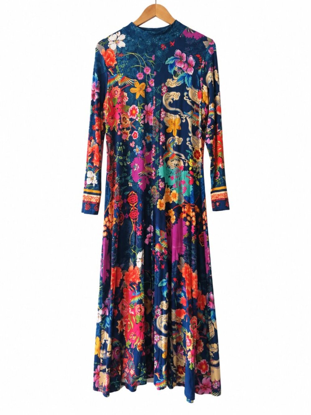 Johnny Was Janie Favorite Floral Long Sleeve Seamed Mock Neck Maxi Dress Large